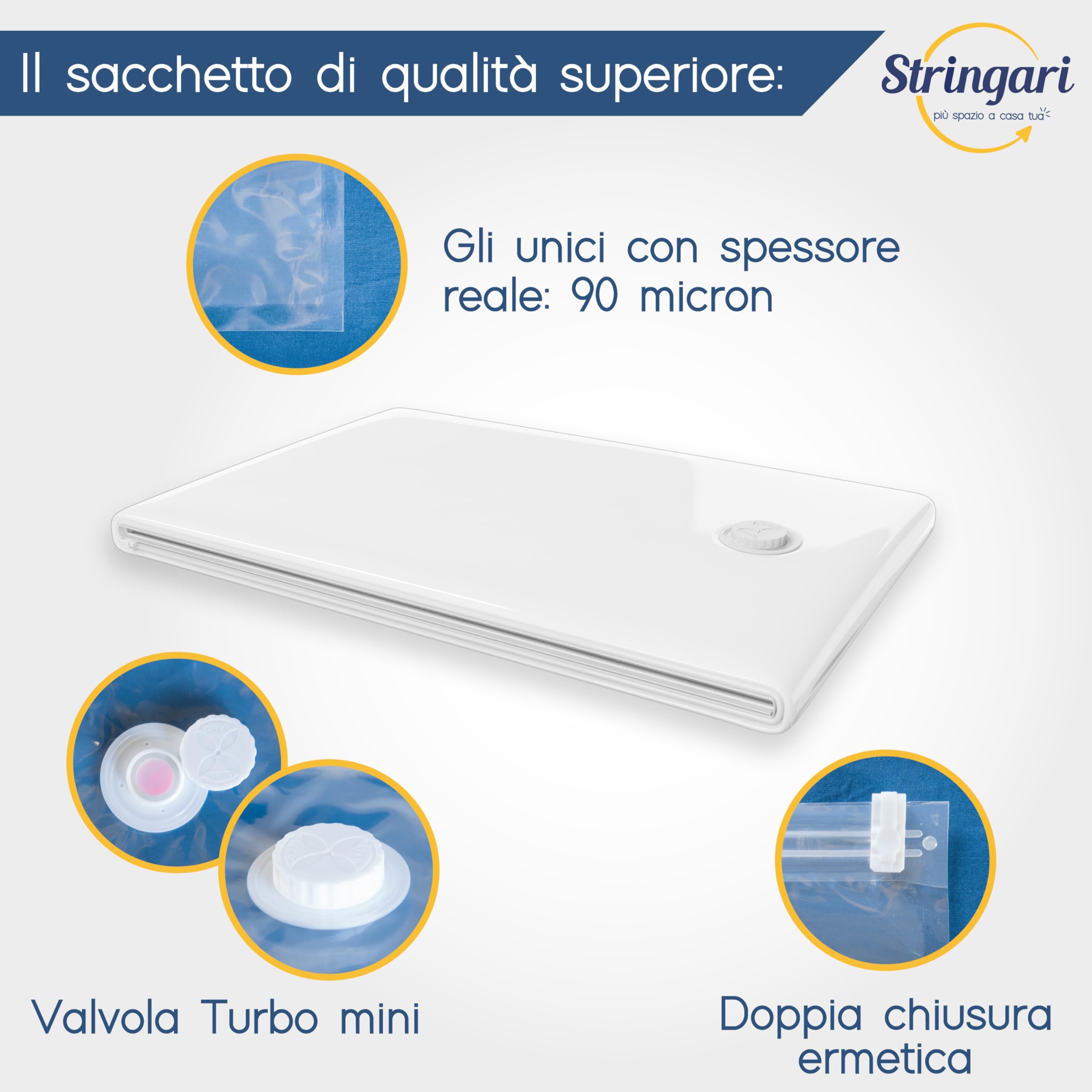 Stringari 5 Sacchi M 70x50 - Sacchetti Sottovuoto Vestiti - Buste di Qualità Superiore per Piumoni - 5
