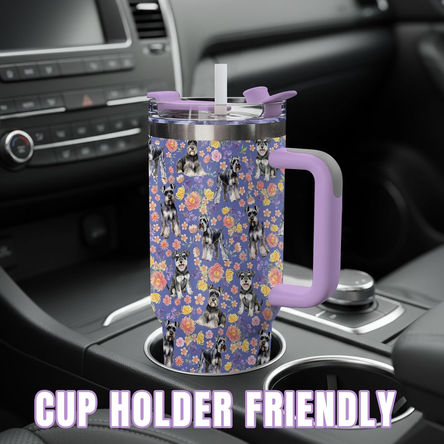 Schnauzer Gifts for Women, 40oz Stainless Steel Insulated Tumbler Travel Mug Cup with Handle Straw, Gifts for Dog Mom Dog Lover - Image 6