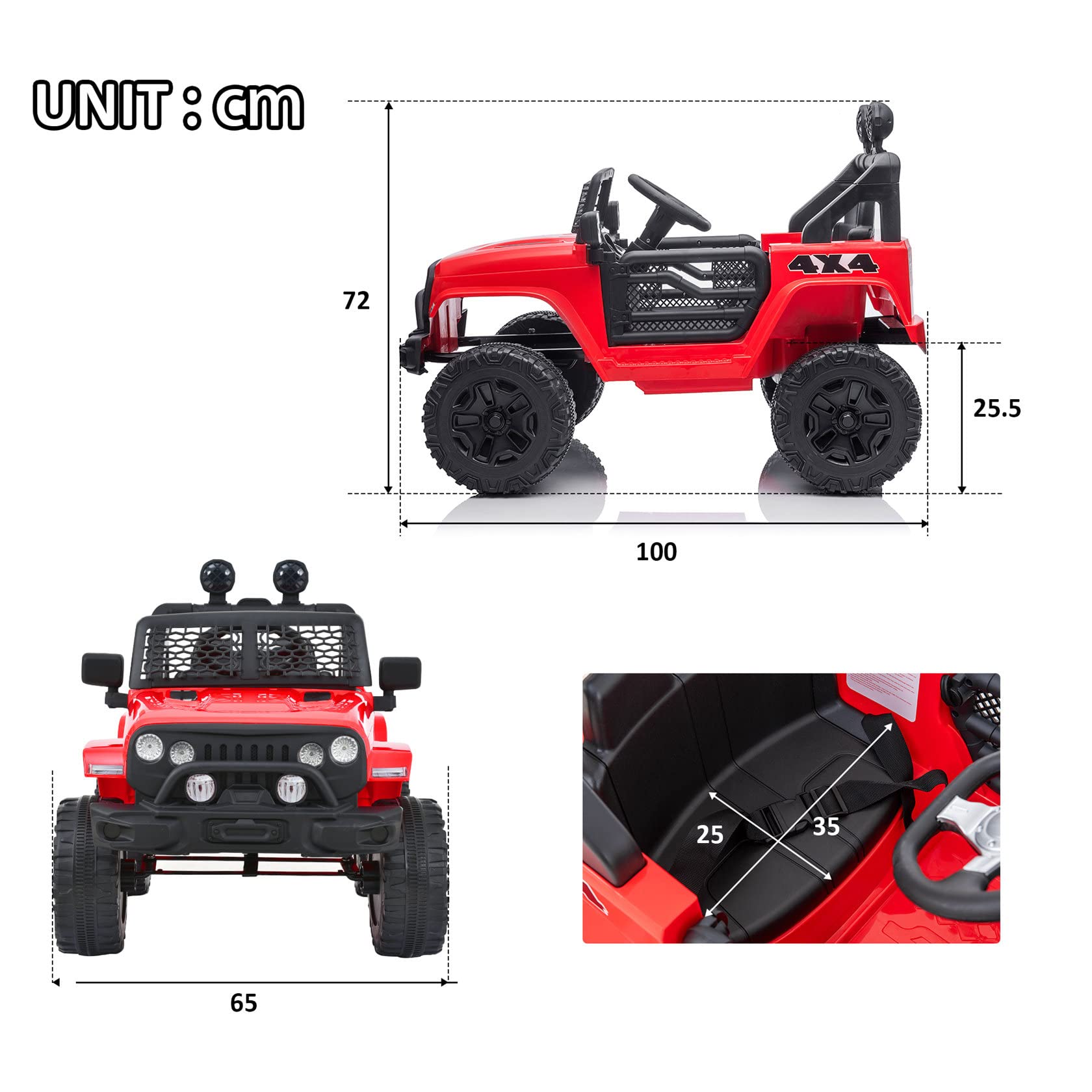 Auto Elettrica per Bambini, Camion A 2 Posti, con Telecomando 2.4g, Auto Elettrica A 2 velocità con Avviamento Graduale con Clacson, Luce Anteriore. 3-5 Km/H, per Bambini da 37 A 95 Mesi,Red