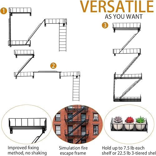 Miniatura 4 de Zonon Estante de escape de incendios, estantes colgantes de pared, decoración de escalera de metal, estantería genial, organizador de pared,