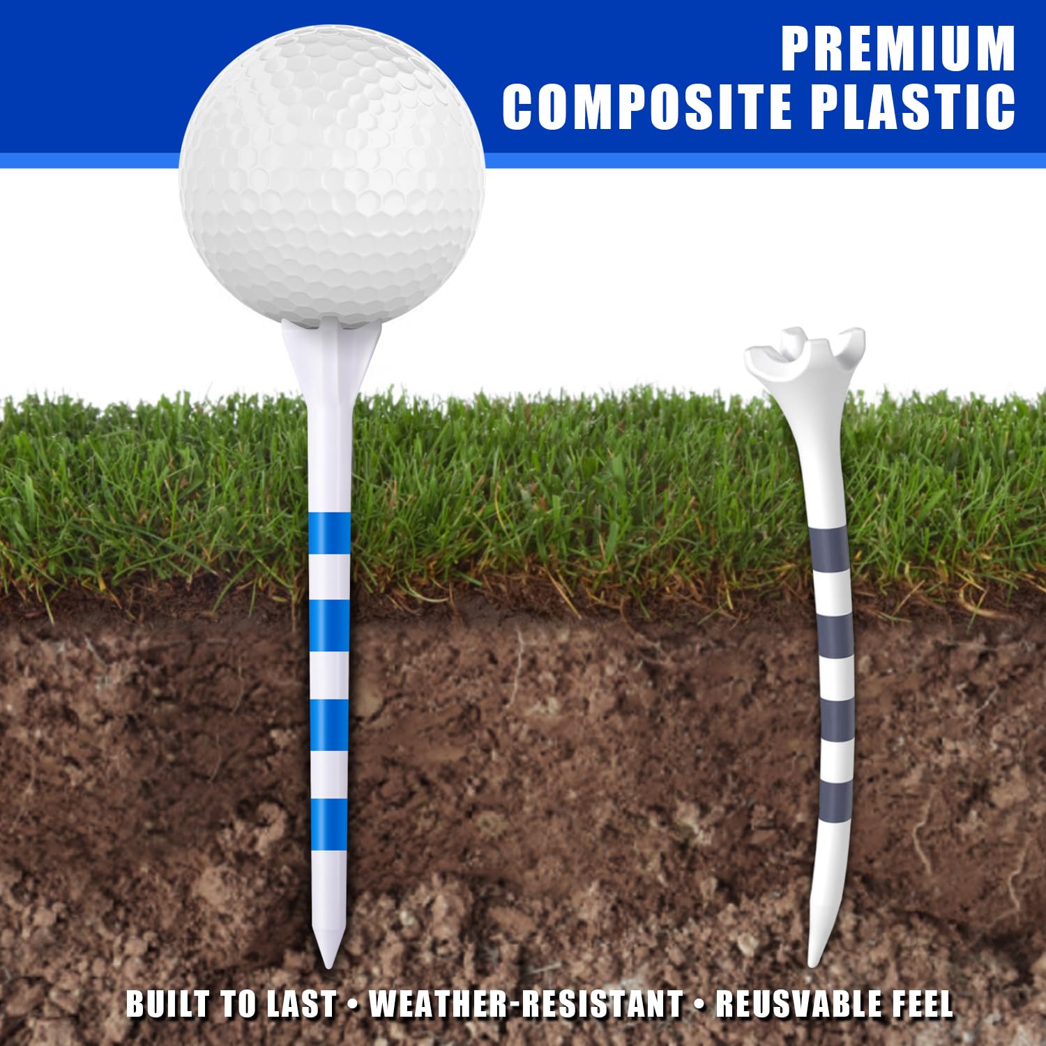 Pro Golf Tees 170 Stück – 4 Zinken reduzieren seitlichen Spin & geringe Reibung, 3 Größen (9,6 cm / 6,9 cm / 3,8 cm) Kunststoff-Golf-Tees für Fahrer/Eisen
