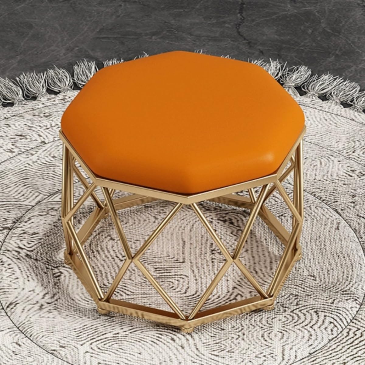 Tabouret en cuir PU orange et repose-pieds rembourré moderne avec métal pour salon