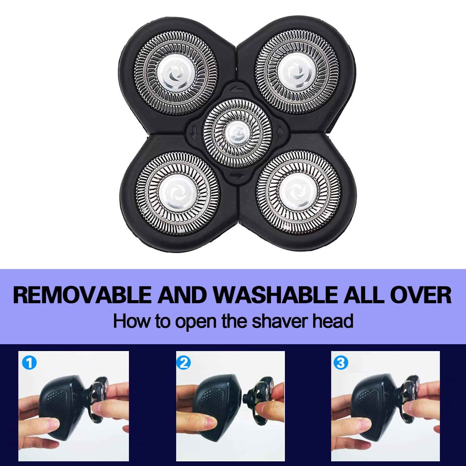 Cabezales de repuesto para afeitadora de 5 cuchillas para hombres calvos, afeitadora eléctrica fácil de limpiar con cubierta de cuchilla 4