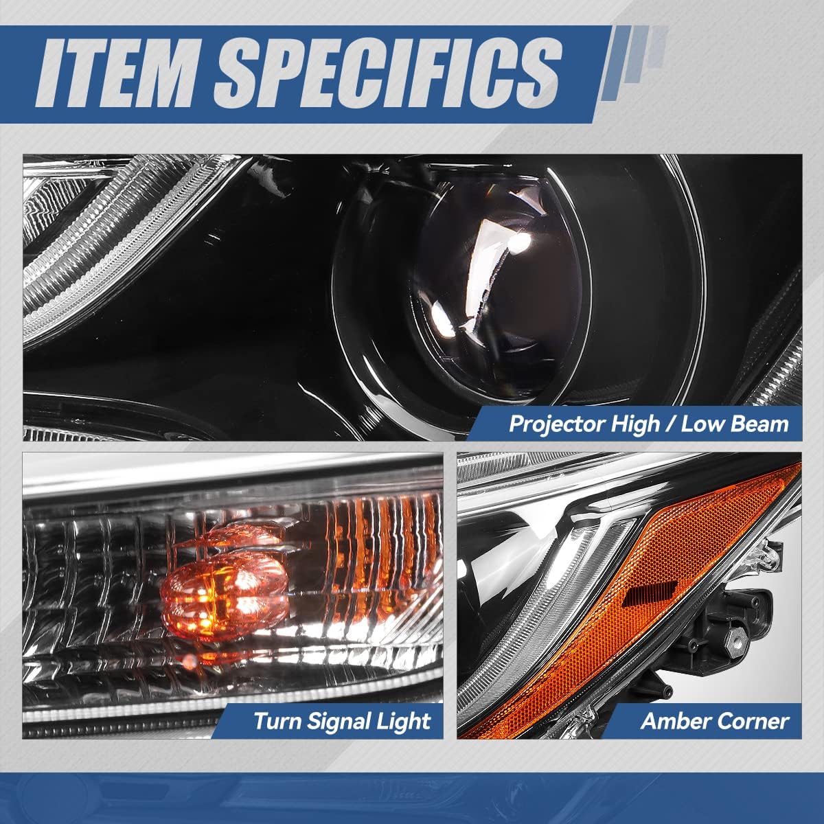 Auto Dynasty LED Projector Headlight Lamp Compatible with Toyota Corolla Sedan Base/L/LE 2020-2024, Driver Left Side, Black Housing Amber Corner