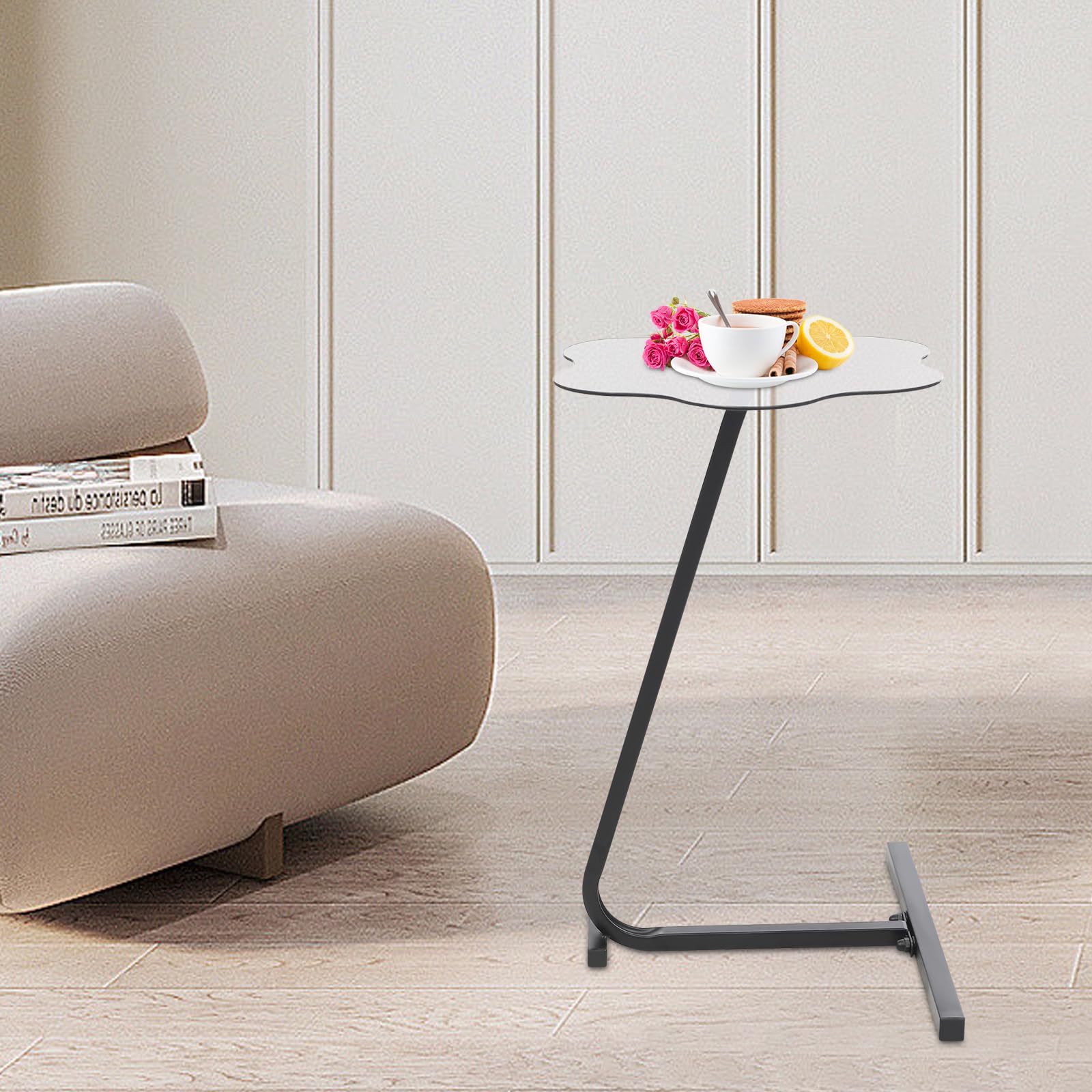 Table d'appoint en forme de Z 65 cm de hauteur avec plateau en verre pour