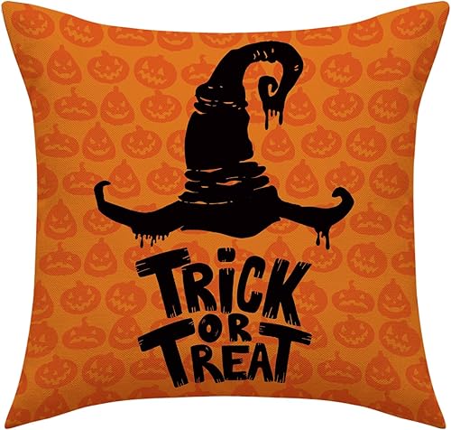 Miniatura 4 de Juego de 4 fundas de almohada de Halloween de 18 x 18 pulgadas, decoración de Halloween para interiores, suministros de fiesta, decoración del