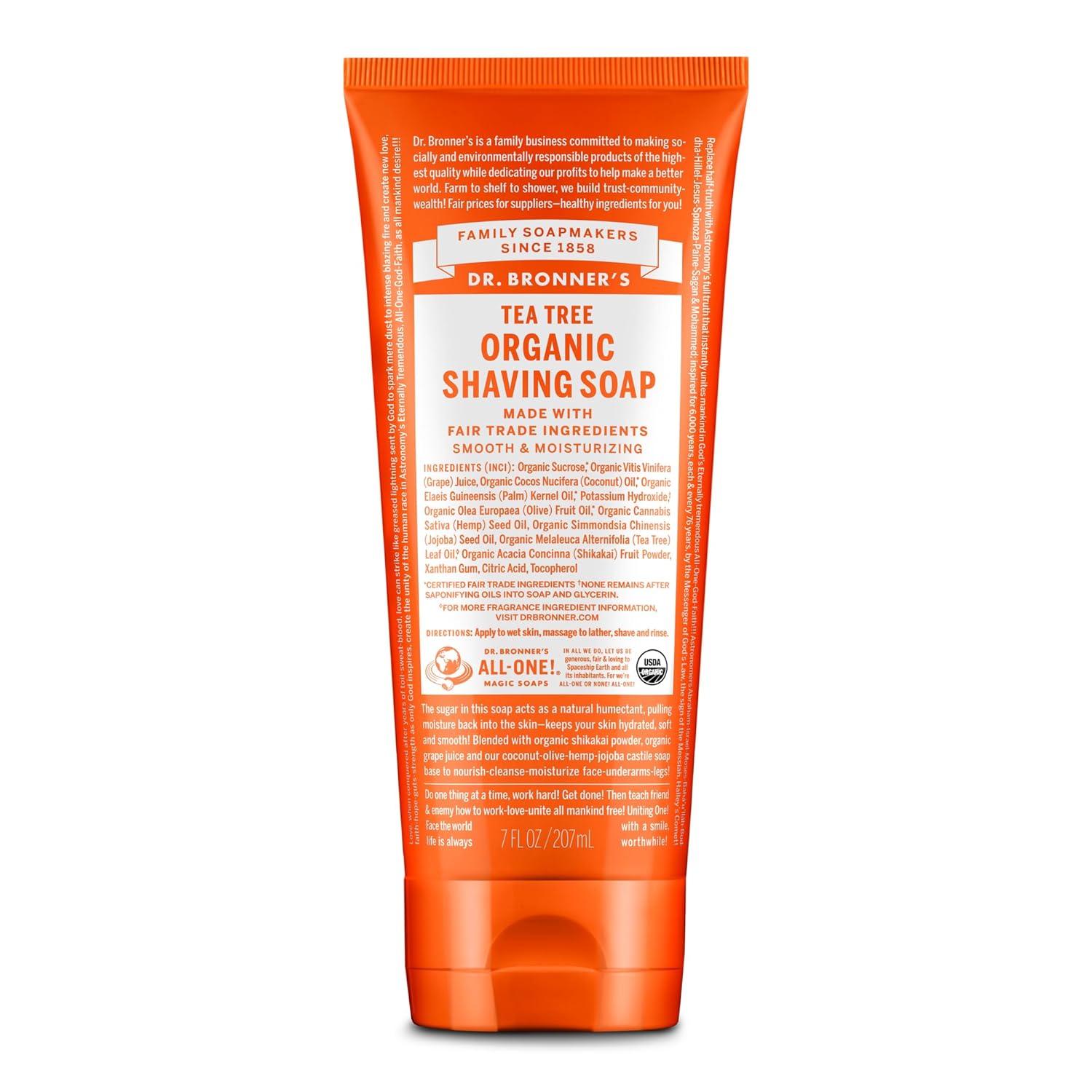 Dr. Bronner's - Organic Shaving Soap (Tea Tree, 7 Ounce) - Certified Organic, Sugar and Shikakai Powder, Soothes and Moisturizes for Close Comfortable Shave, Use on Face, Underarms and Legs