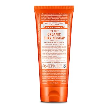 Dr. Bronners - Organic Shaving Soap Tea Tree, 7 Ounce - Certified Organic, Sugar and Shikakai Powder, Soothes and Moisturizes for Close Comfortable Shave, Use on Face, Underarms and Legs