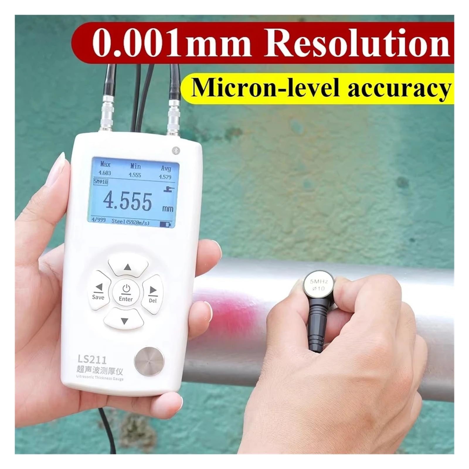 Cyfrowy ultradźwiękowy miernik grubości LS211 LCD o zakresie 600 mm