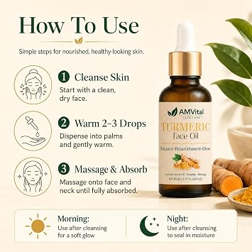 AMVital Turmeric Face Oil with Jojoba Rosehip and Moringa, 1 fl oz