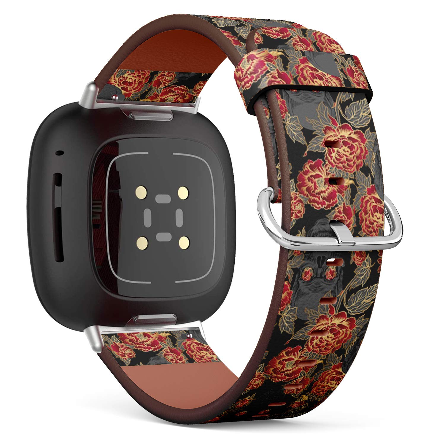 MysticBand Replacement Leather Band Compatible with Fitbit Versa 3 and Fitbit Sense, Wristband Bracelet Accessory - Image Skull Flowers