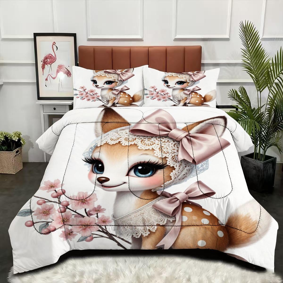 Edredón King Size Estampado 3D | Ciervo Animado niño, Nórdico Máximo Confort para Camas Grandes, Lavable, Reversible, Incluye 2 Fundas de Almohada 50x75 cm_A4710