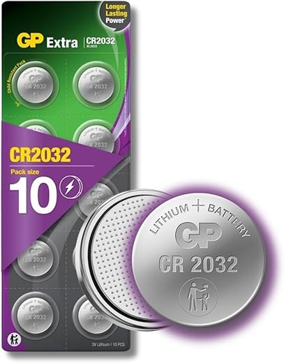 CR2032 Batteries 3V Lithium – Pack of 10 – (CR 2032 / Batteries CR2032 / DL2032 / ECR2032/) GP Extra By GP Batteries Ideal for CMOS - Remotes – Head Torch - Tea Light Candles – Toys – Keyfob – Scales