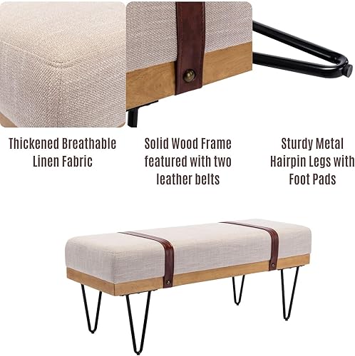 Miniatura 10 de LukeAlon Bonito banco de zapatos de terciopelo con almacenamiento, banco de entrada tapizado de 45 pulgadas de ancho con marco de madera maciza,