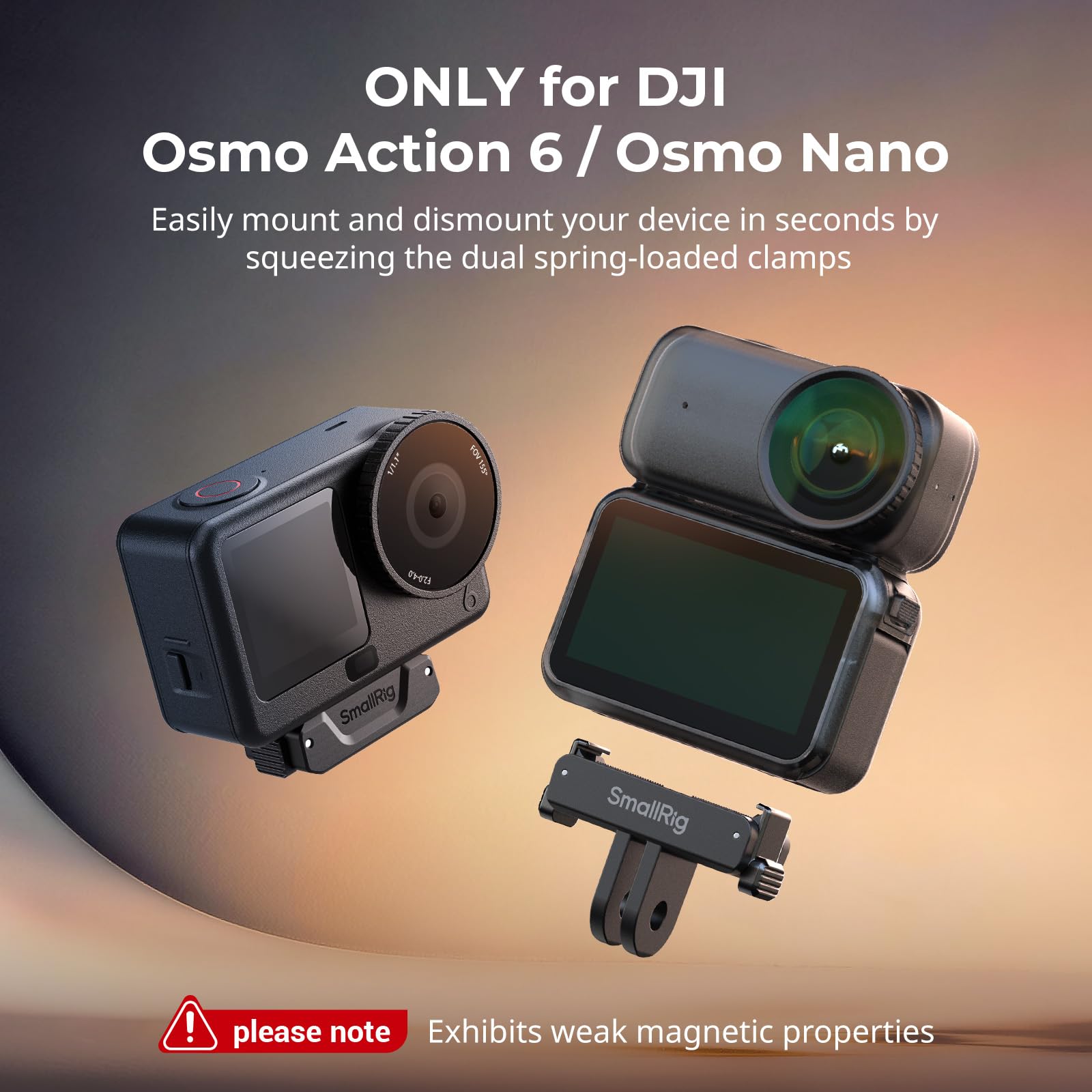 SMALLRIG Action 6 / Nano Adaptateur Magnétique à Dégagement Rapide pour DJI Osmo Action 6 / Osmo Nano, Lot de 2 avec Fixation à 2 Broches et Filetage 1/4"-20, pour Trépied/Perche à Selfie - 5918