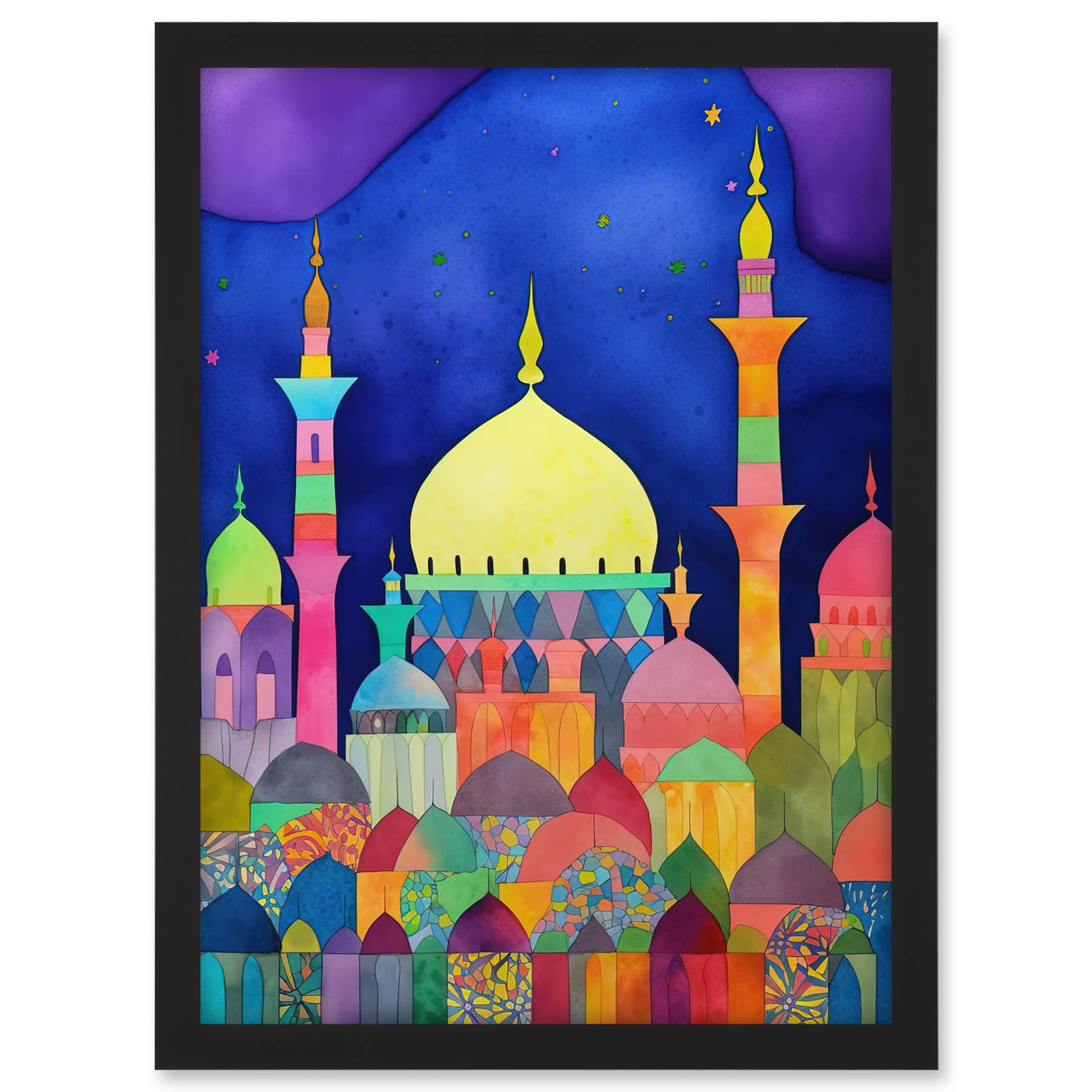 Artery8 Mosque Cityscape Islam Folk Art Artwork Framed A3 Wall Art Print
