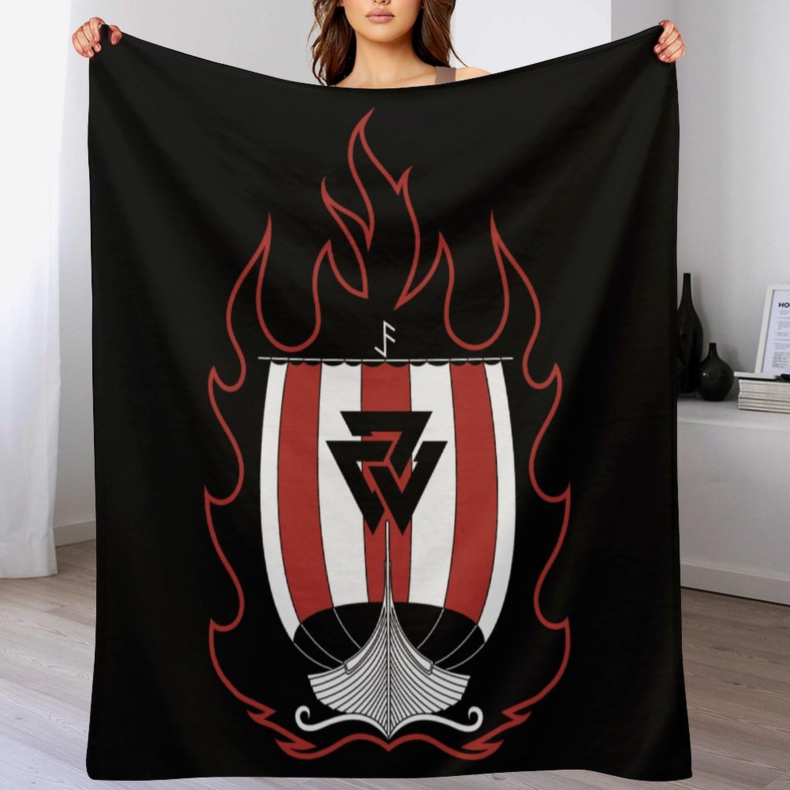 Couverture flannel polaire mythe viking contre le froid du salon