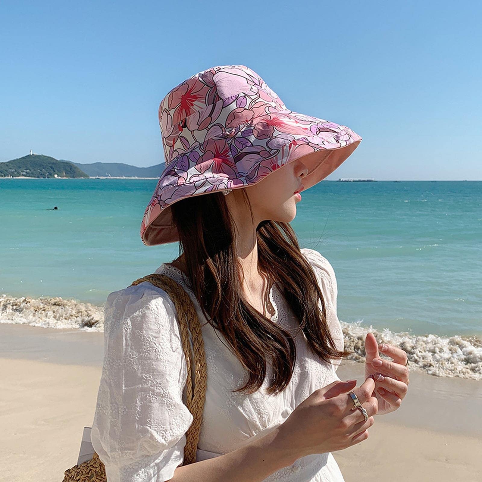 Chapeau bob printemps/été imprimé réversible soleil plage chapeau femme plein air voyage vacances pêcheur chapeau visière