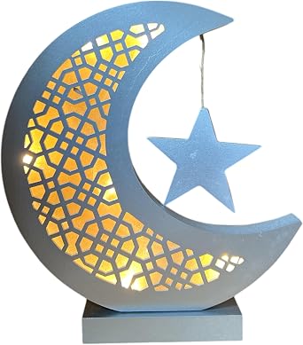 Moon Lamp Decor for Bedroom Crescent Moon Lamp with Cordless Design, Moon Themed Parties, Home Decor Gift for Living Room, Office and Nursery 10.25x8 Silver Moon Star