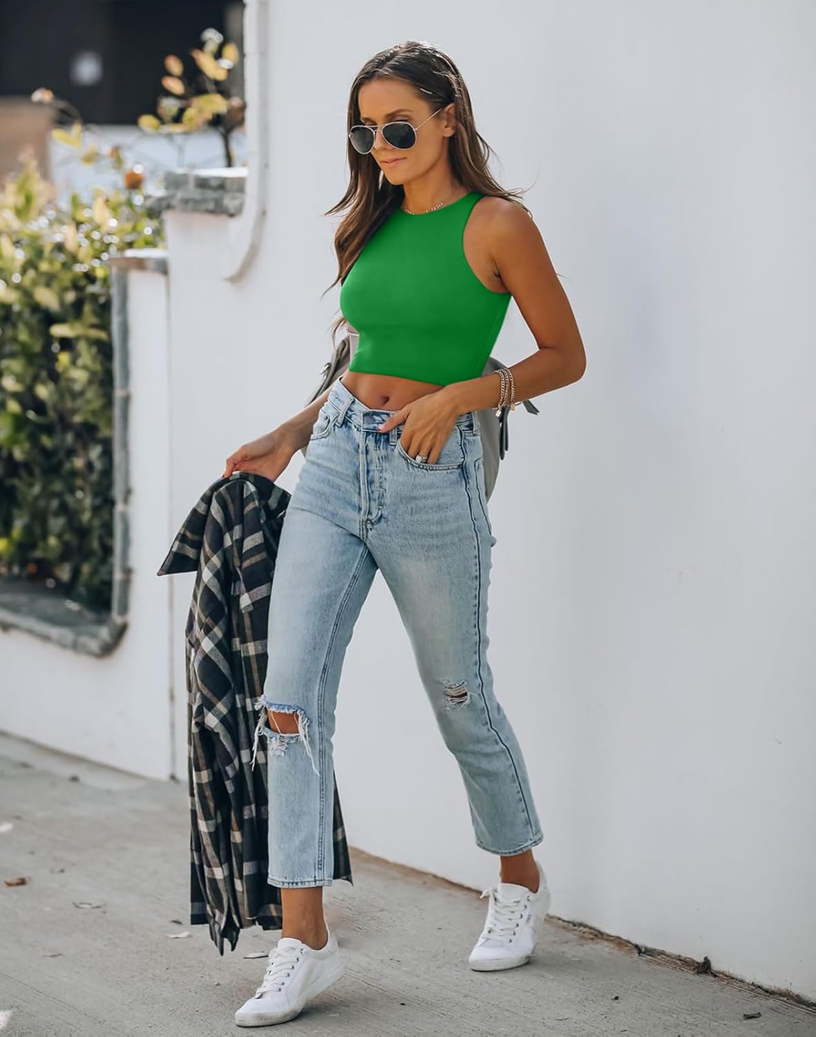 REORIA Women’s Sexy Sleeveless Racer Back Tank Tops Halter Neck Crop Tops - Image 4