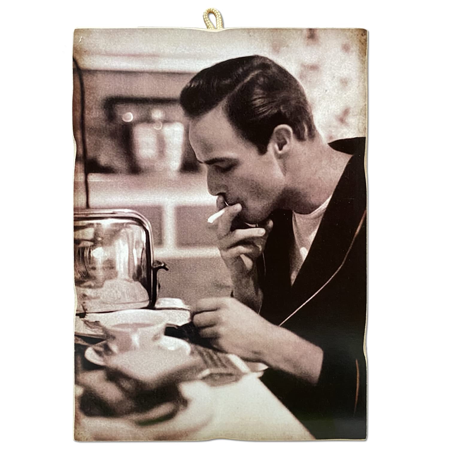 KUSTOM ART Vintage Style Picture Series Celebrity Actors & Coffee Marlon Brando in the film At Home Print on Wood 18x25 cm.