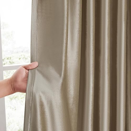 Miniatura 6 de PRIMROSE Cortinas opacas de terciopelo gris pardo de 96 pulgadas para sala de estar, cortinas opacas con bolsillo para barra, cortinas para ventana,