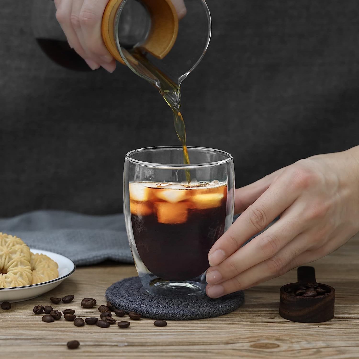 Wosta Glass Coffee Mugs 350 Ml/12Oz, Double Wall Insulated Thermal Cups Drinking Glasses for Tea/Coffee/Latte/Cappucino/Cafe/Milk, Clear (2) 1