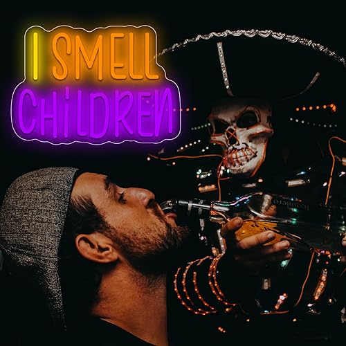 Miniatura 5 de Letreros de neón de Halloween I Smell Children, letreros de neón de INSNEnN para decoración de pared y dormitorio, decoración de fiesta de