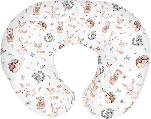 Miniatura 13 de Fundas de almohada de lactancia con diseño de animales lindos y hojas verdes para niños y niñas, osos, ciervos, ardilla, mapache, búho, hojas, funda