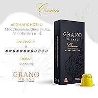 Vista 2 de Grano Milano Crema - 50 cápsulas de café expreso compatibles con la línea original Nespresso, 100% arábica tostado medio, intensidad 8/12, cápsulas