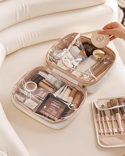 Miniatura 194 de EACHY - Bolsa de maquillaje de viaje, bolsa de cosméticos de gran capacidad para mujeres, portátil, impermeable, bolsa de aseo plana abierta