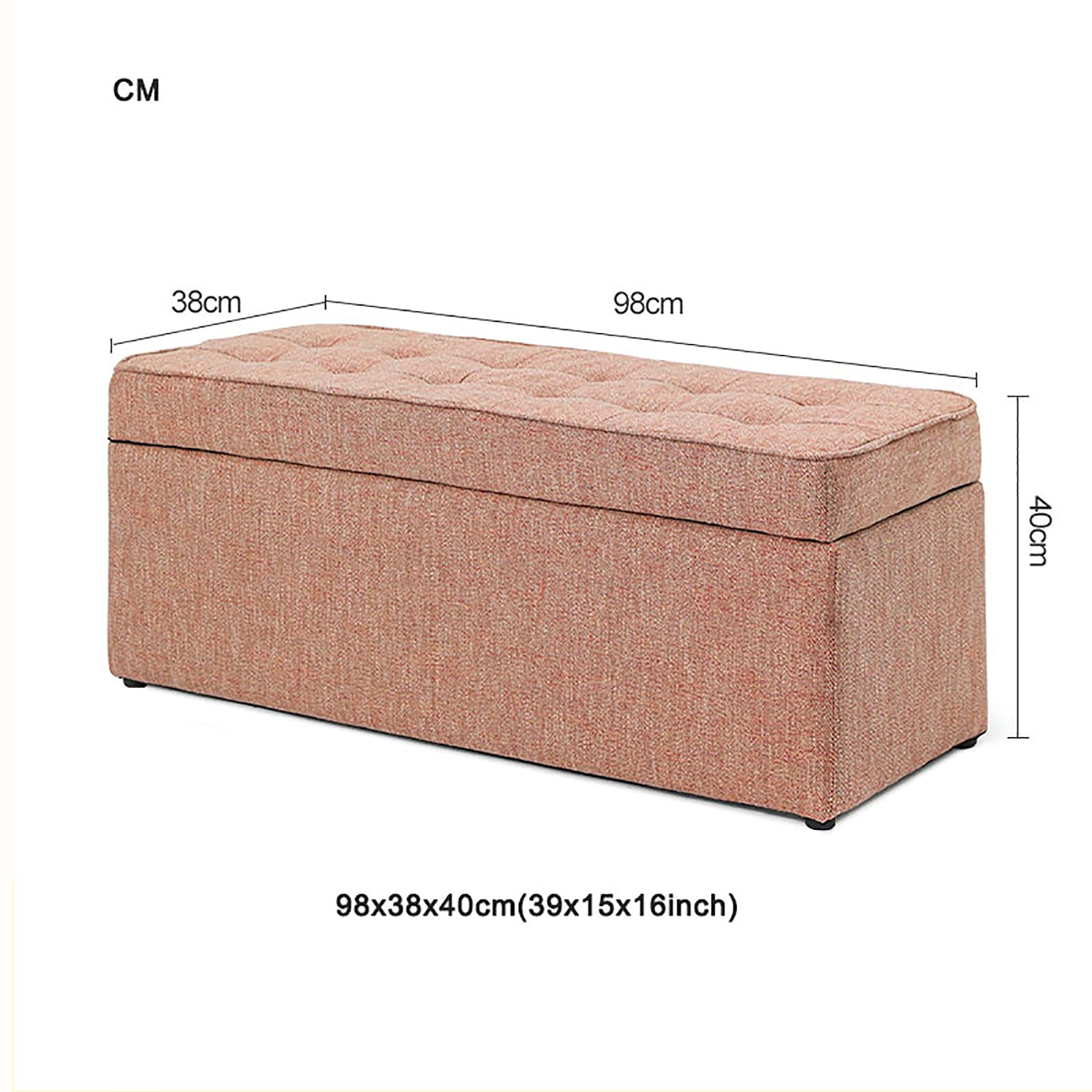 Panca Contenitore di Grande capacità, Seduta Contenitore Imbottita in Cotone e Lino, Comodo Sgabello poggiapiedi, Panca portascarpe, Panca Contenitore Multifunzione, Arancione 98x38x40 cm (