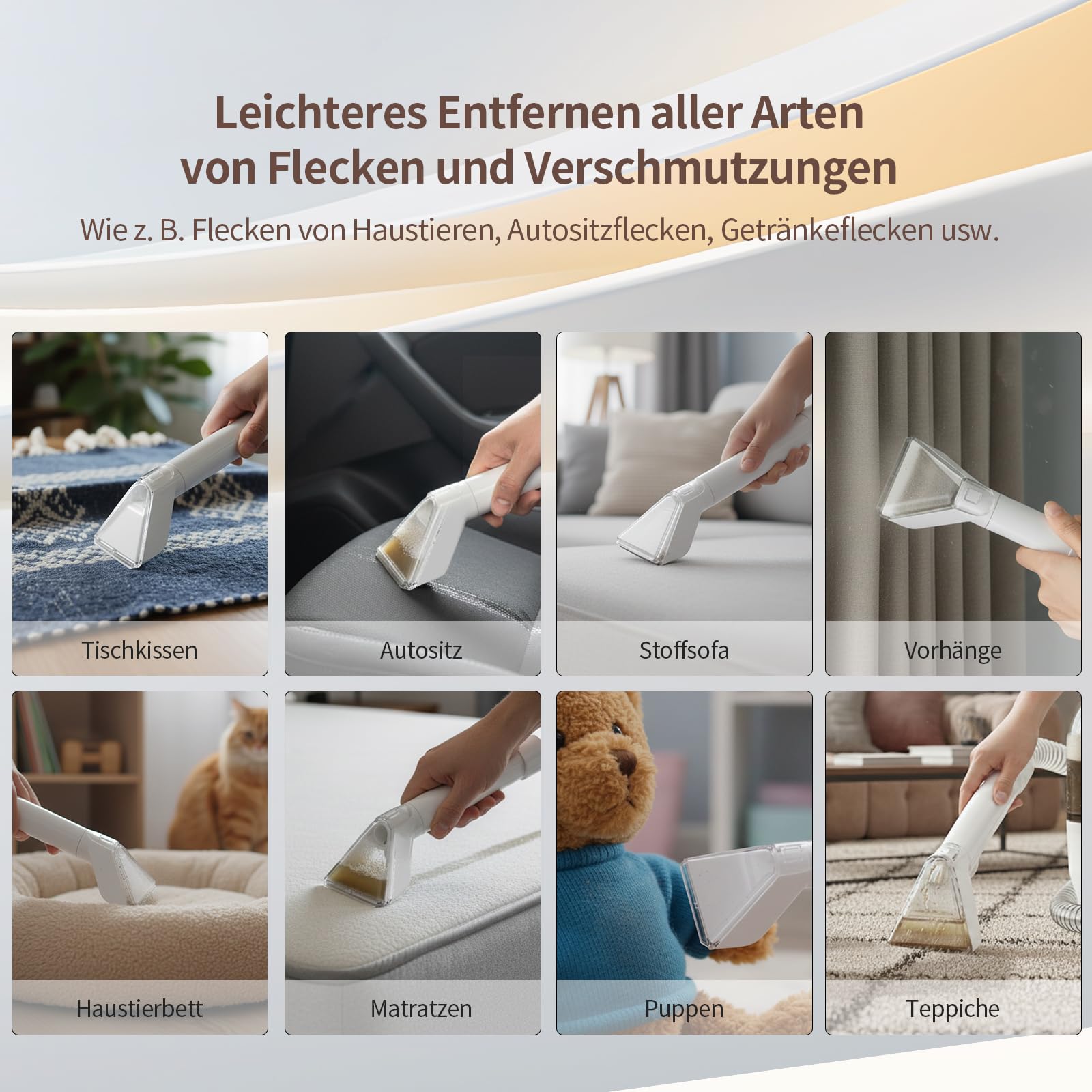 Waschsauger Polsterreiniger Gerät, 500W Nasssauger mit 18kPa Saugkraft, Doppeltanksystem, kompakter Nass Trockensauger für Tiefenreinigung von Teppichen, Sofa, Autositze, Matratze, Haustierflecken