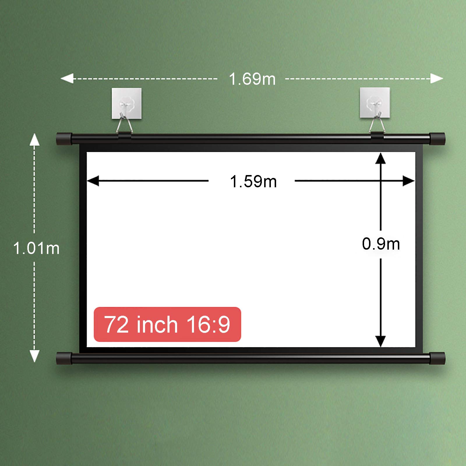 Écran de projecteur, projecteurs à Bobine Pliables Portables, pour cinéma Maison, présentation de Diapositives/vidéo - 4:3/16:9 (72 Pouces 16:9)