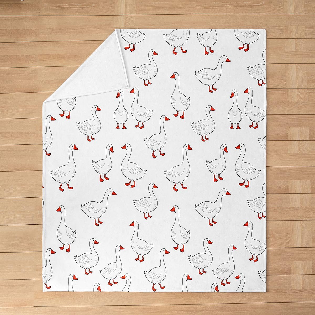 Erosebridal Wildlife Flowers Bed Blanket Queen 90x90 inch,Rustic Goose Duck Throw Blanket for Kids Boys Girls,Garden Leaves Plants Fleece Blanket,Farm Animal Flannel Blanket Sofa Bed Couch Decor