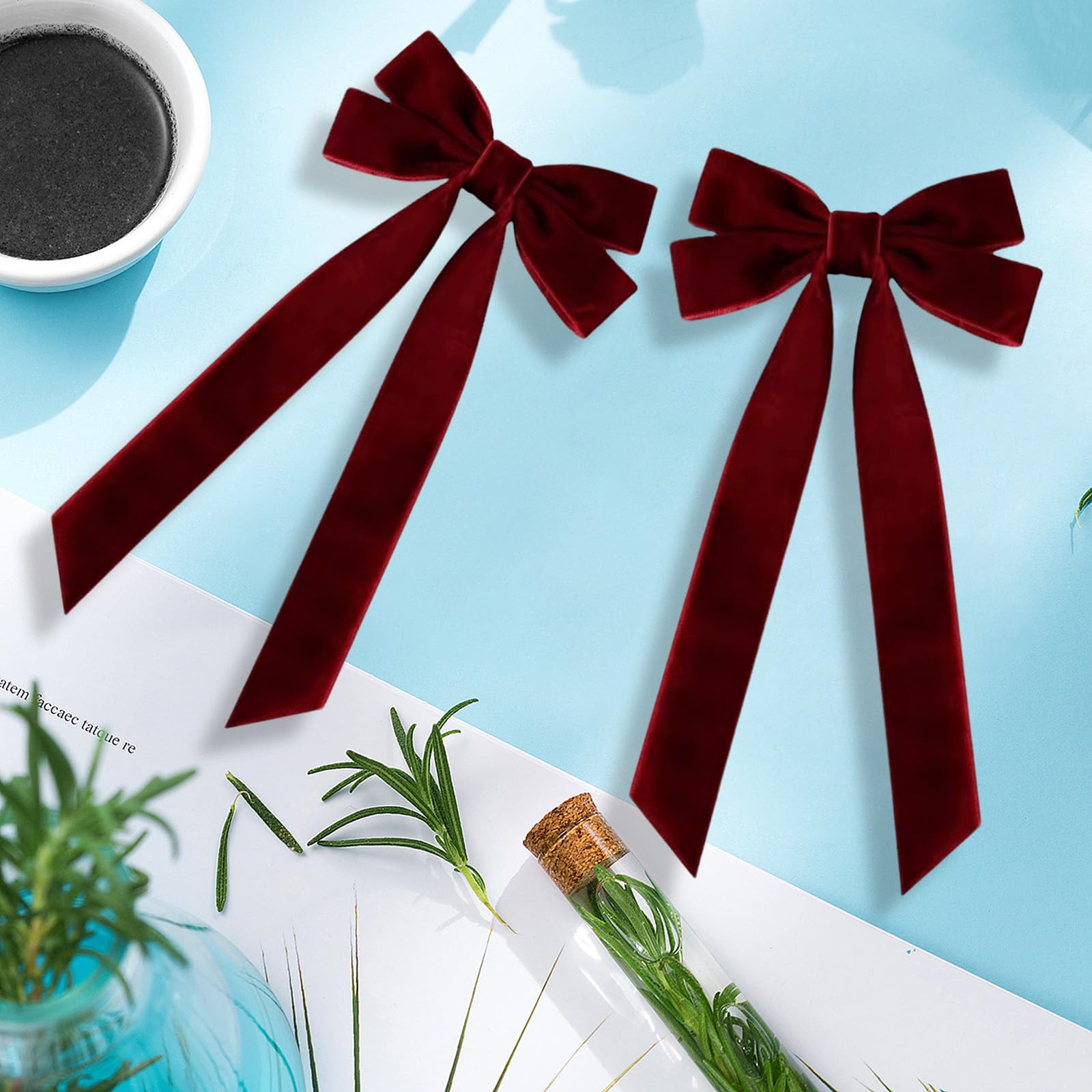 2Pcs Red Hair Bow, Burgundy Velvet Hair Bow for women Solid Color Bowknot Clips for Girl Accessories Christmas Bows - Image 4
