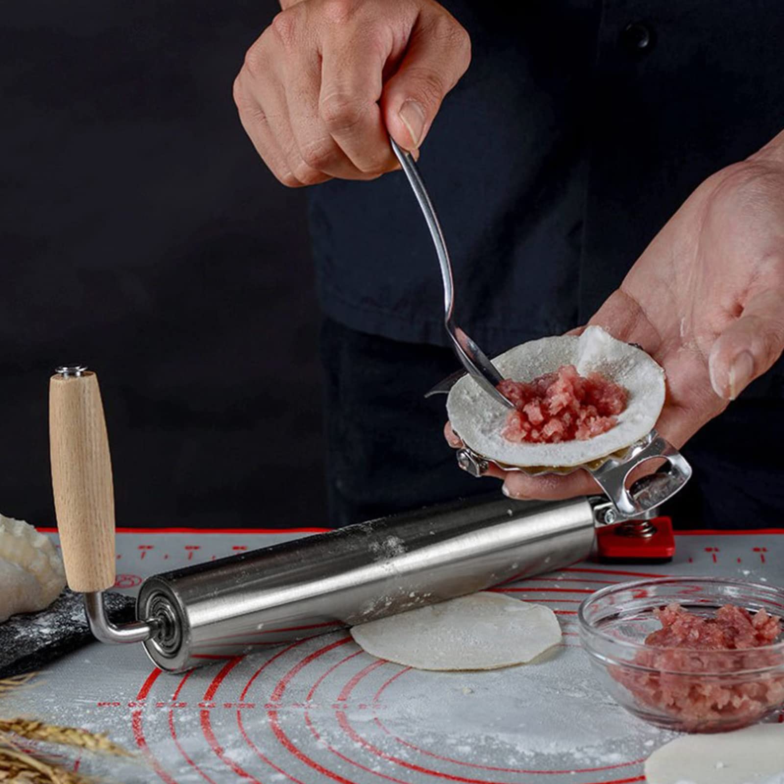 Rouleau de cuisine fixe épaisseur réglable poignée en bois pâtisserie fondant