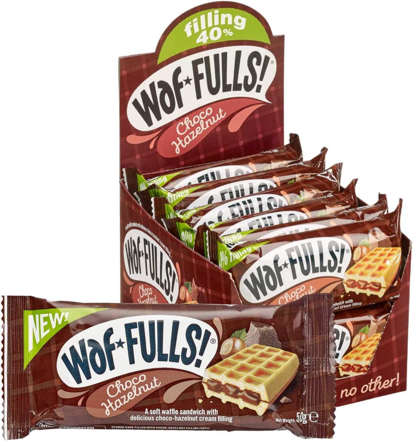 WafFULLS! Choco Hazelnut Waffles (12x 50g) - Soft Waffle Sandwich Breakfast Snacks Ready to Eat Snack for Kids Adults Hazelnut Chocolate Bars Individually Wrapped Waffles Snacks Bulk Christmas Gifts