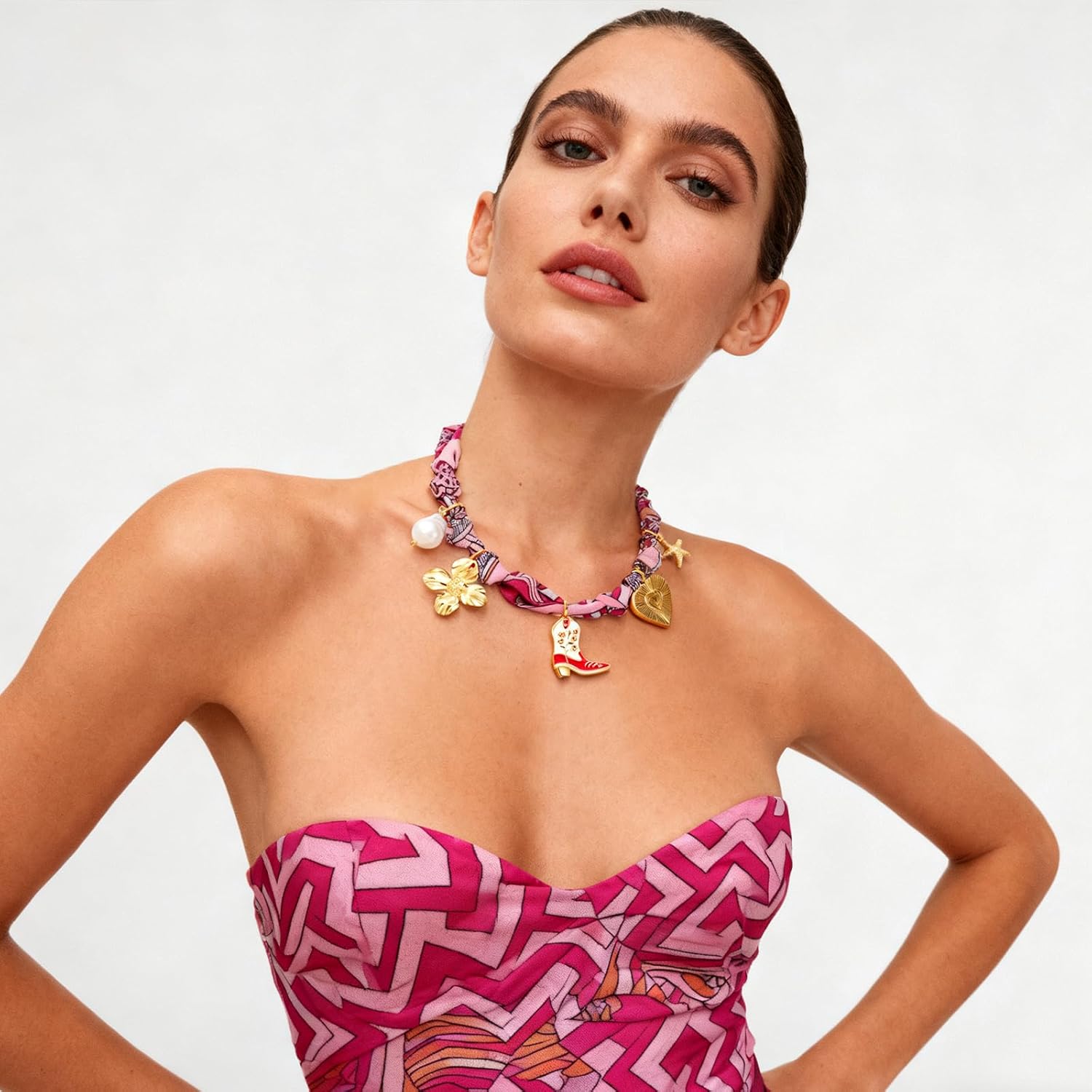 Scarf Necklace with Charm Western Cowgirl Pink Choker for Women 14k Gold Plated Boots Heart Bandana Chokers Valentines Jewelry Gifts - Image 4