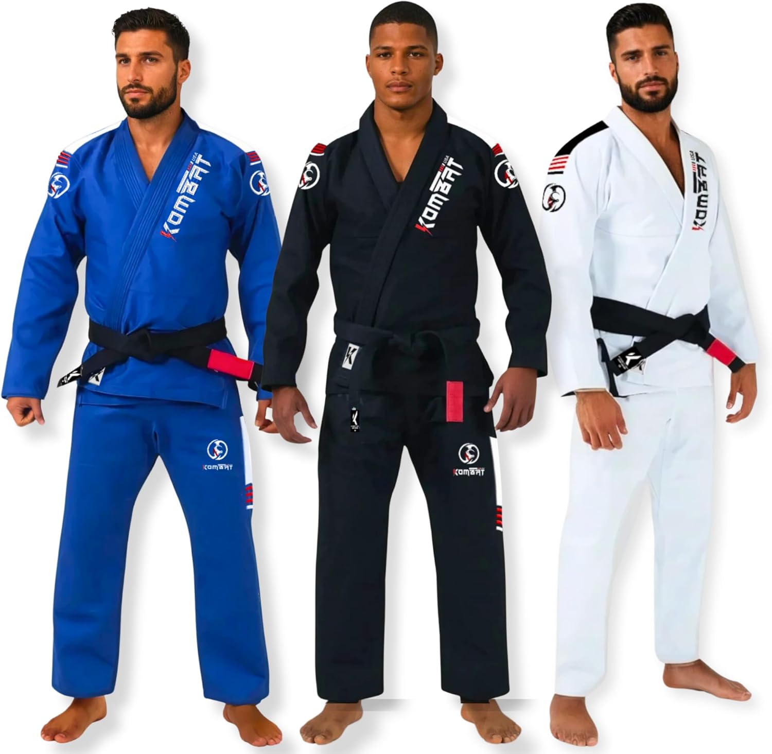 KOMBAT USA Thunder Light BJJ GI for Men W/Preshrunk IBJJF Approved Kimono BJJ Jiujitsu Gi & Free Belt (Special Size Guide)