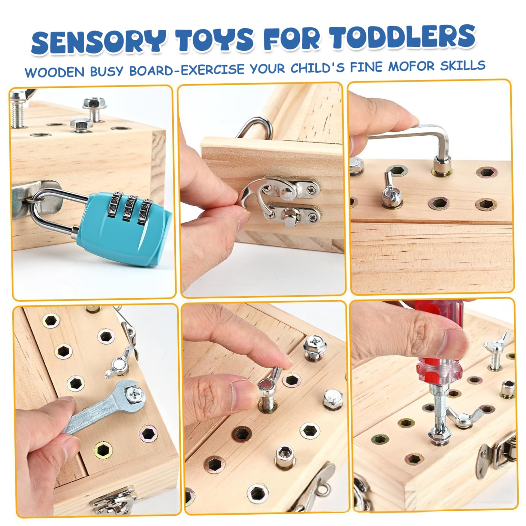 1 Tablero Ocupado, Destornillador de Madera, Juego de Tablero Ocupado Montessori con Cerradura y Llave, Juego de Herramientas para Preescolar Educativo para niños de 3 a 6 años