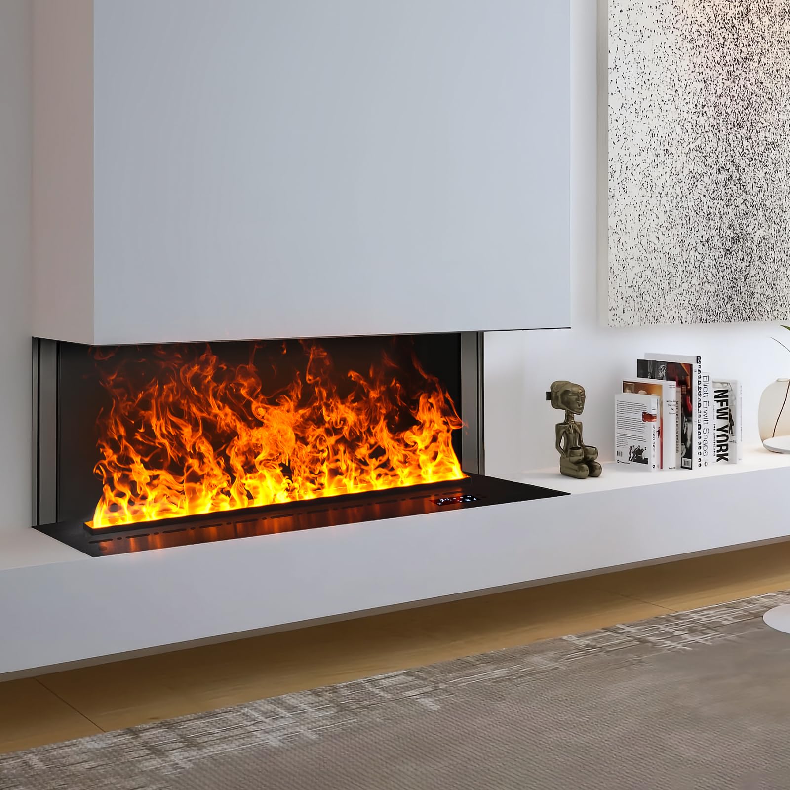 Mueble Con Chimenea Electrica Chimenea De Vapor De Agua 150cm App/Control  Remoto, Llama 3D Multicolor, Sin Calor Estufa Chimenea Electrica