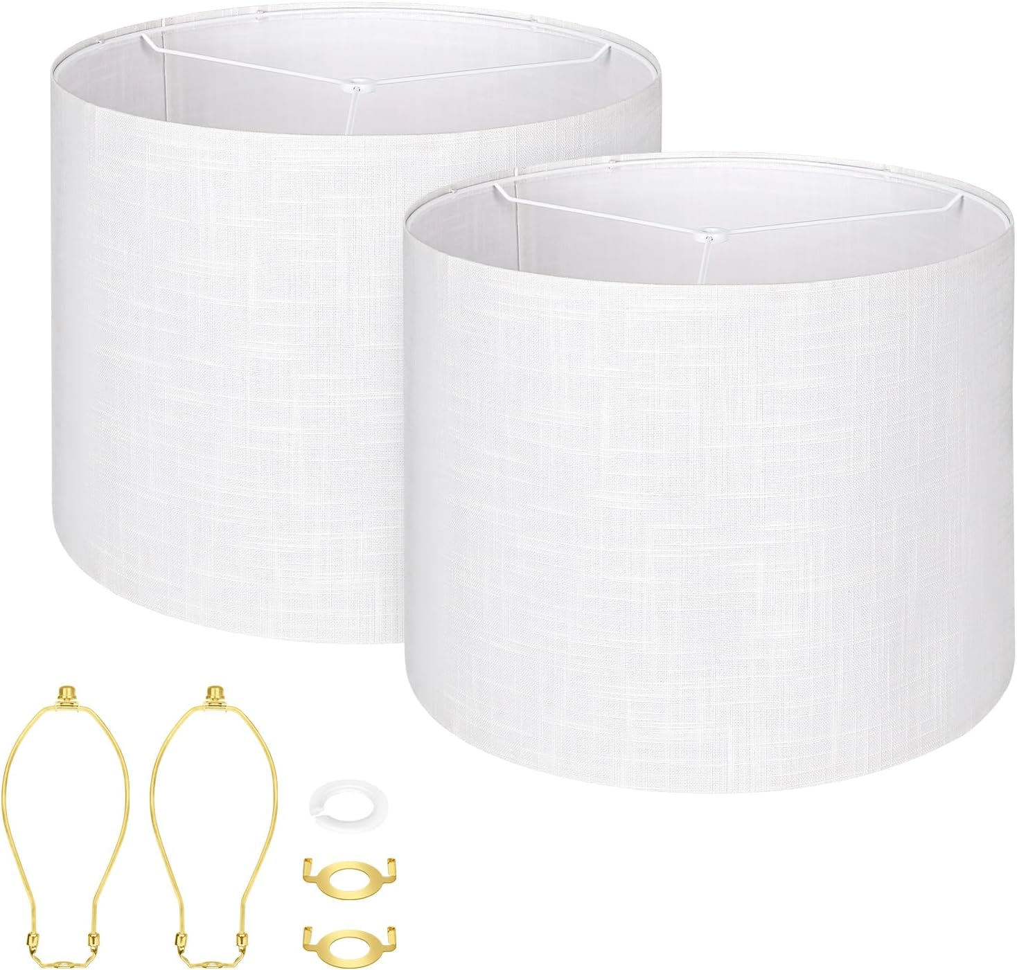 White Extra Large Lamp Shades Set of 2, 16" Top X 16" Bottom X 12" High For Floor Lamps,Thickened Linen Lampshade Replacement, Spider Fitter, Lamp Harp Included Easy Assembly Required