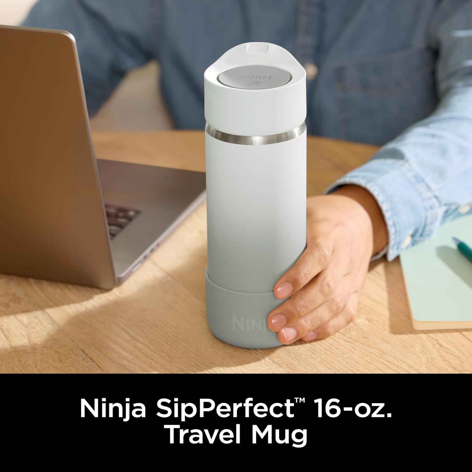 ninja, travel mug, sip perfect 16oz, brings hot drinks to sippable temperature in minutes, stainless steel, leak proof, dishwasher safe, metal insulated tumbler, white, dw1603wh white 16 ounces