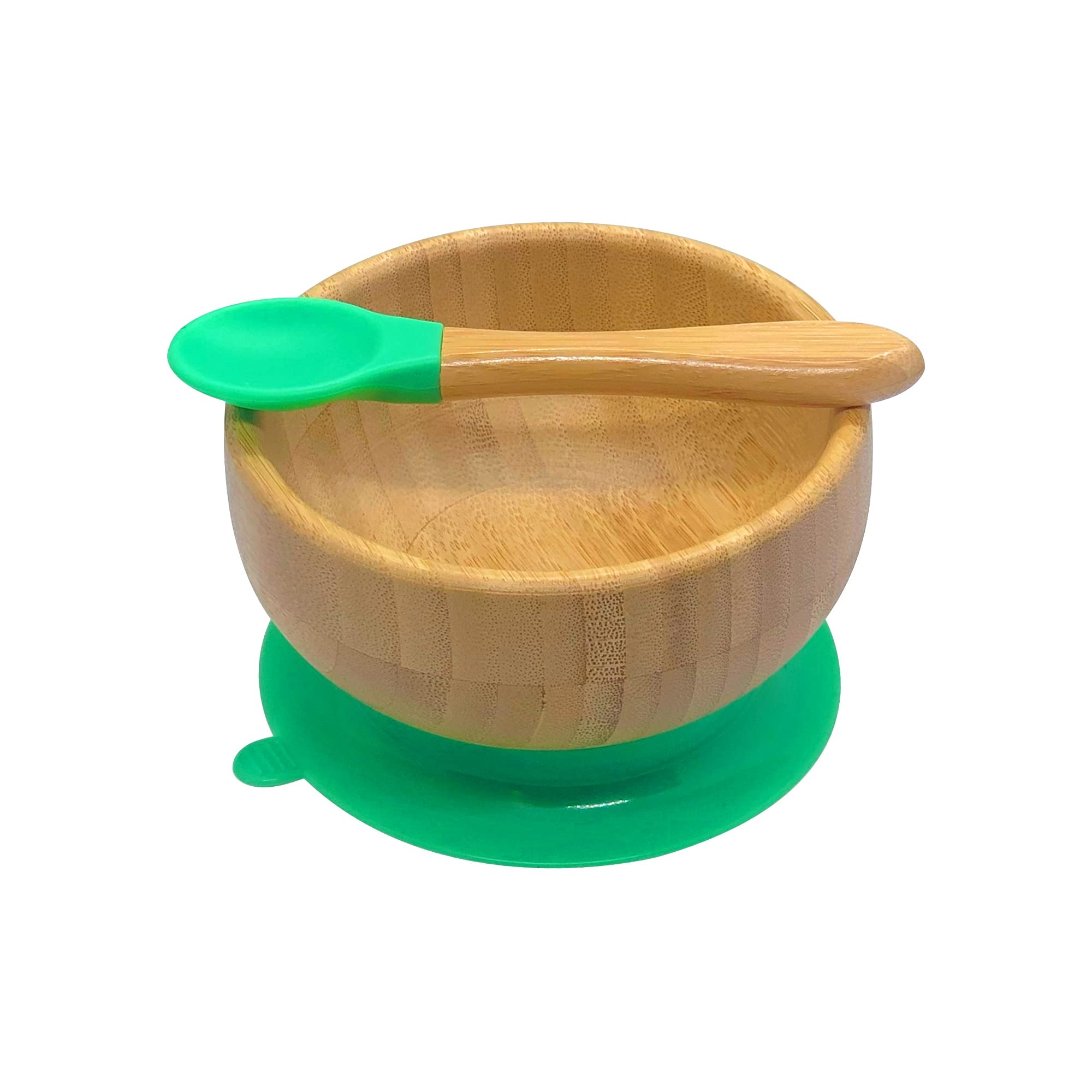Sashó baby® Bamboo Suction Bowl and Spoon Set | Ideal for Babies and Toddlers | Super Non-Slip Suction | Natural Bamboo | Biodegradable and Eco-Friendly | BPA-Free (Green)
