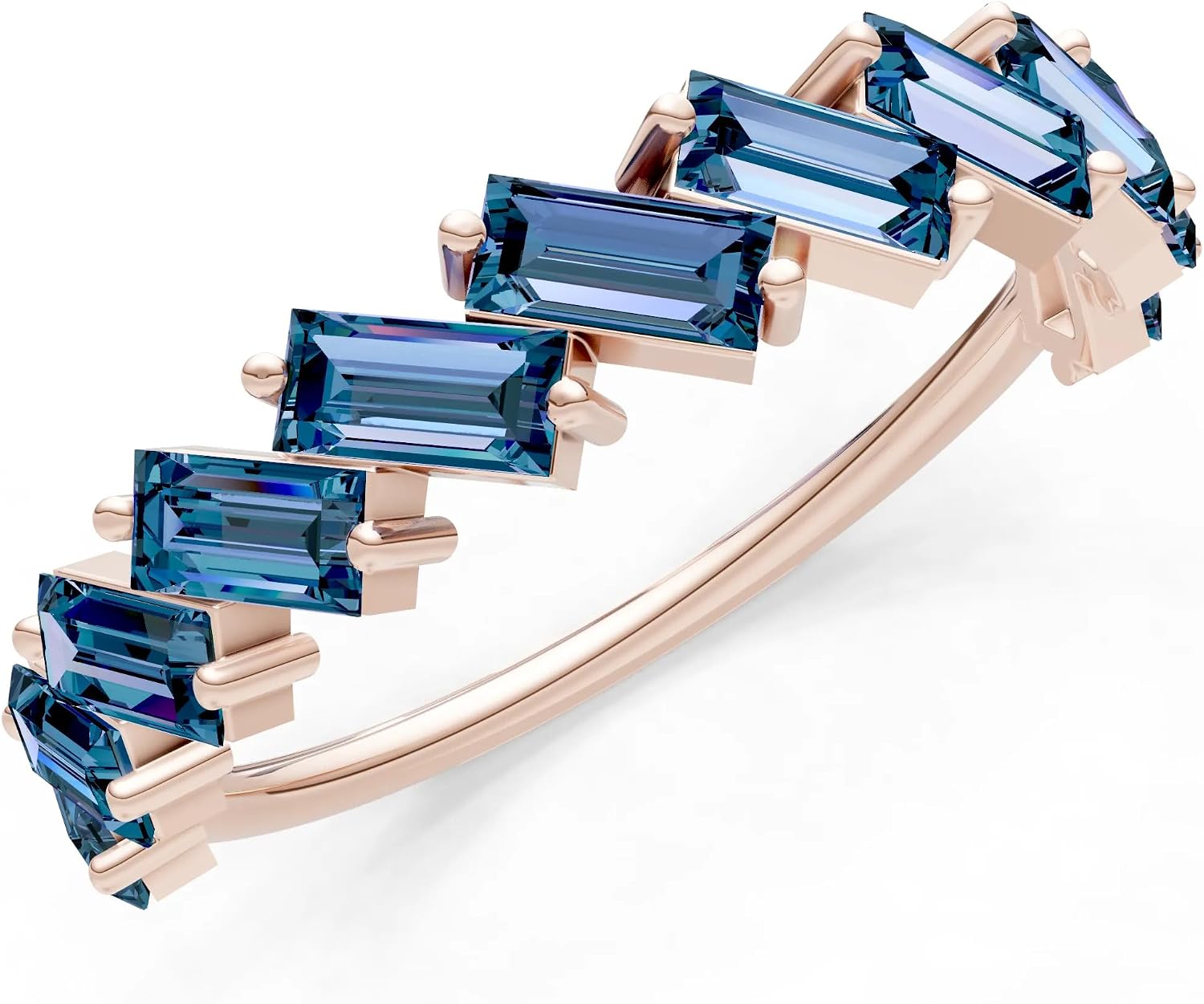 PEORA Baguette Cut Alexandrite Stackable Band Available in Solid 10K, 14K or 18K Ring – White, Yellow or Rose Gold