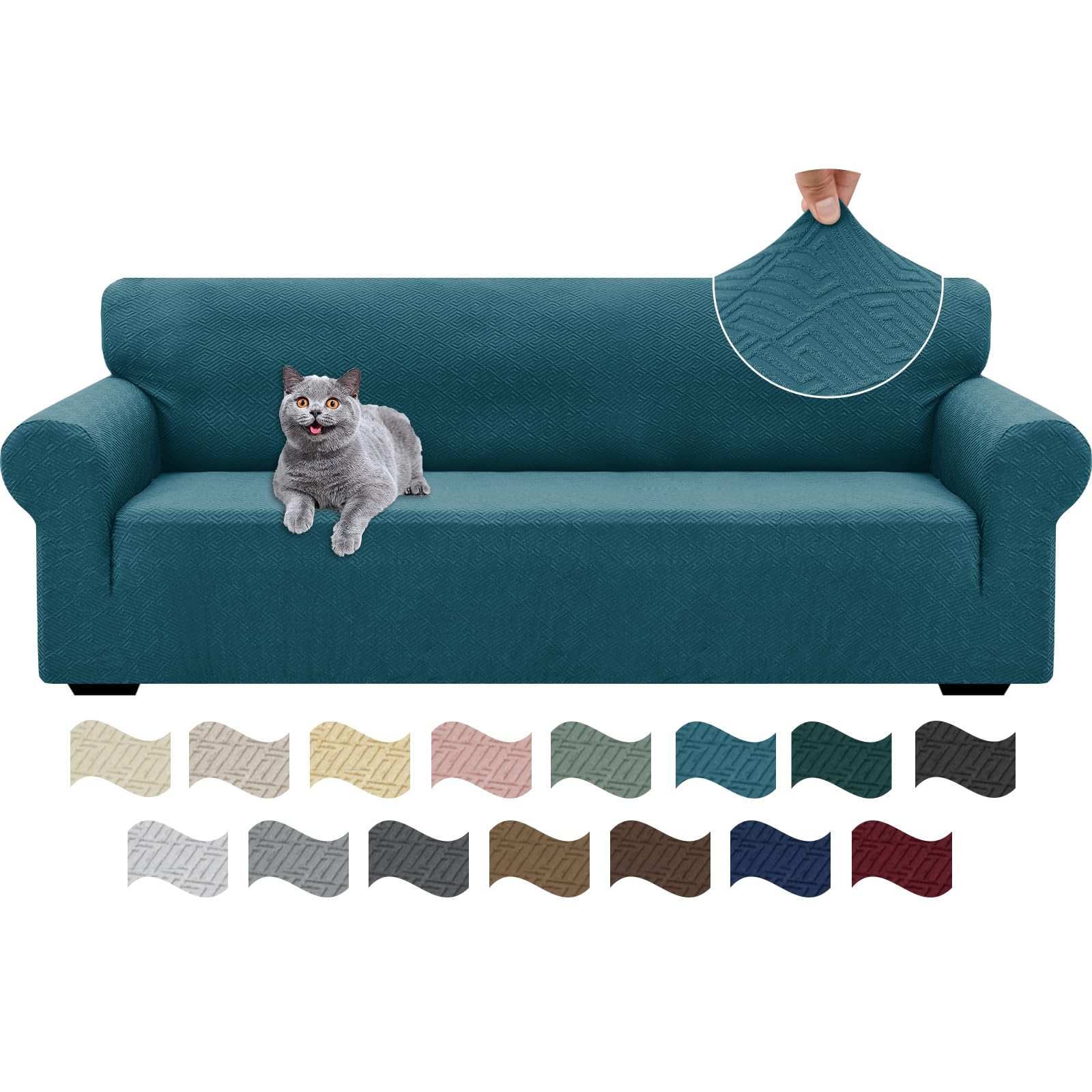 Housse canapé 4 places extensible bleu paon Ystyle universelle avec accoudoirs
