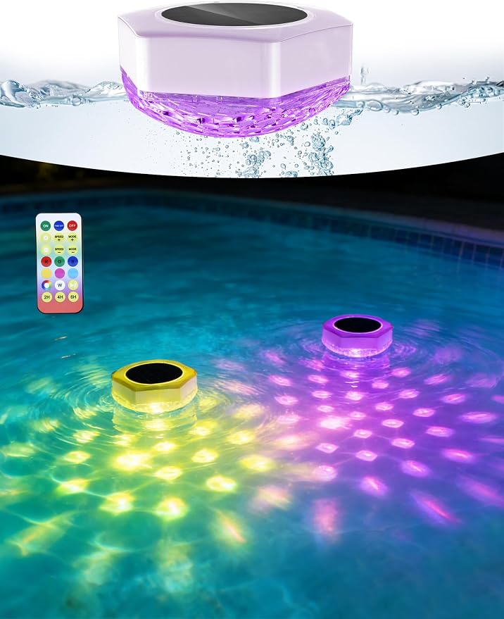 Luz flotante solar para piscina, LED multicolor con control remoto miniatura 9