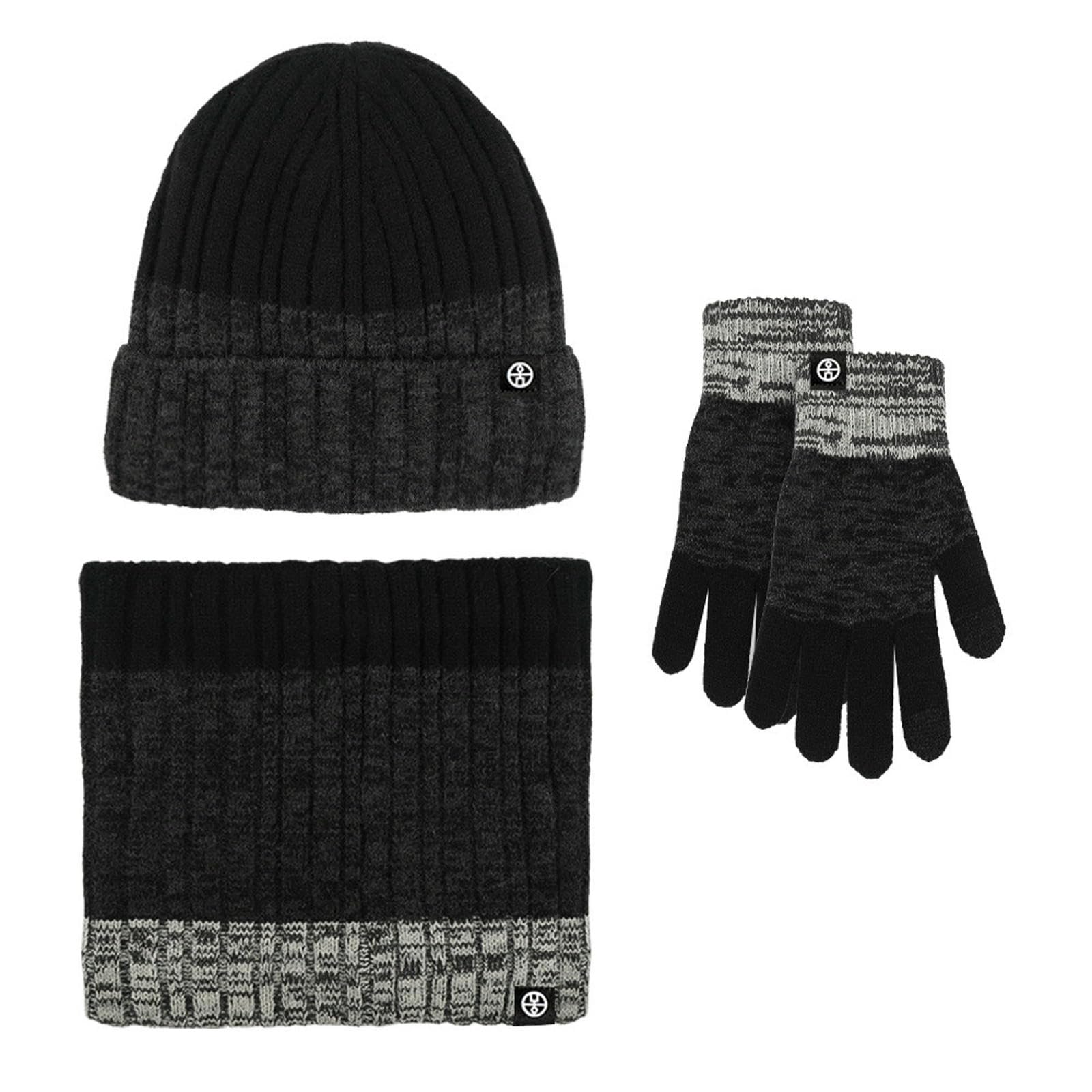 Wintermütze Schal Handschuhe Set Winter-Set Aus Dicker Strickmütze, Und Handschuhen Für Wärme Schutz Vor Kälte -schwarzer Anzug