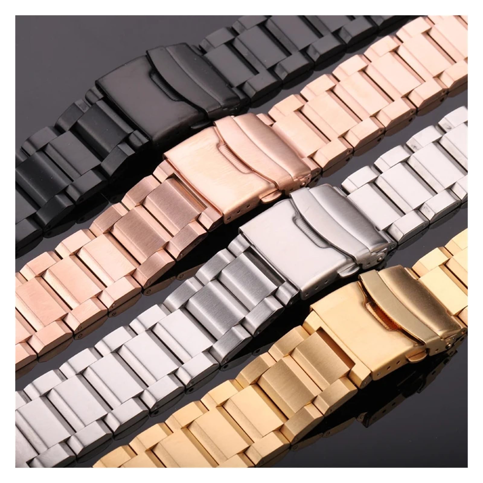 Générique NASUNJIA Bracelet De Montre En Acier Inoxydable Massif, Bleu, Noir Et Or, Compatible Avec Les Bracelets De 18 Mm, 20 Mm, 22 Mm Et 24 Mm